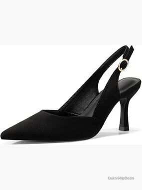 Faux Leather Slingback Kitten Heels Closed Toe Pumps